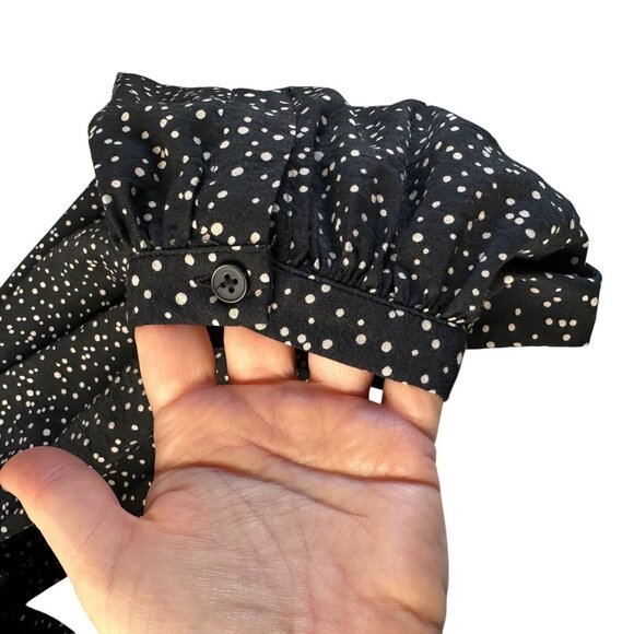A New Day Smocked Crop Top XL Polka Dot Ruched Puff Statement Long Sleeve Black - Picture 7 of 11